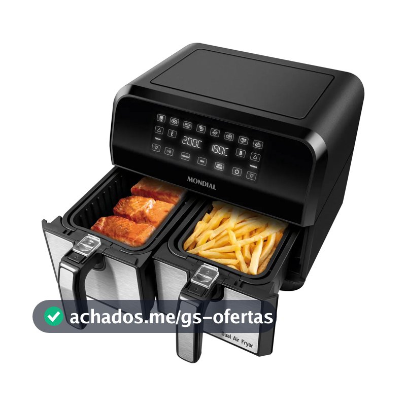 Fritadeira Air Fryer Dual Duplo Cesto 8L Mondial 2200W - AFD-01-BI