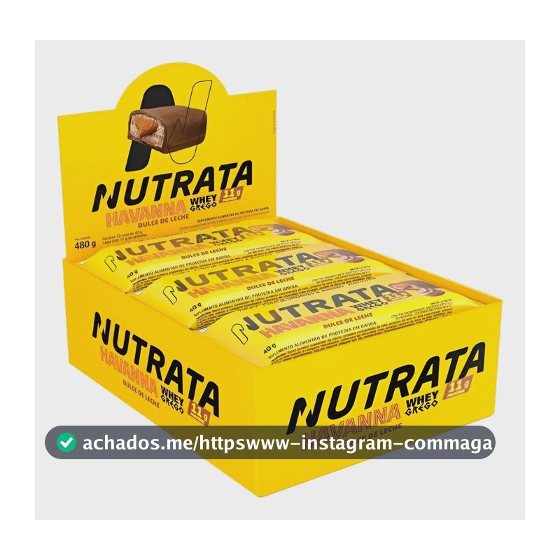 Whey Bar Grego Havanna 12 Un 40g Com Whey Protein Nutrata Sabor Dulce De Leche