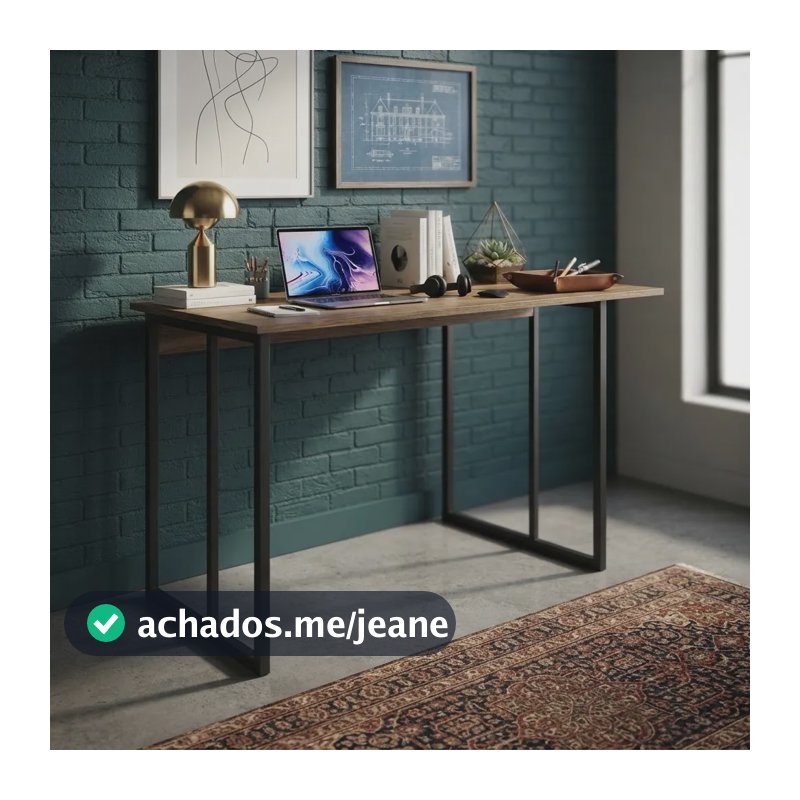 Escrivaninha Industrial Mesa Estudo Aparador Office Aço Mdf Amadeira E Preto