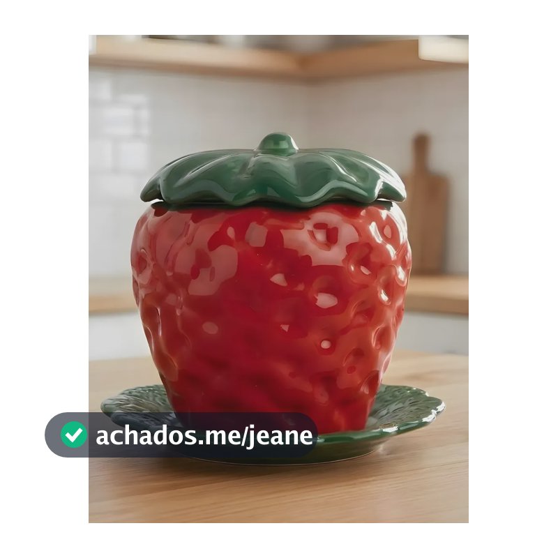 Pote De Cerâmica Pequeno Com Prato Formato De Morango Morango