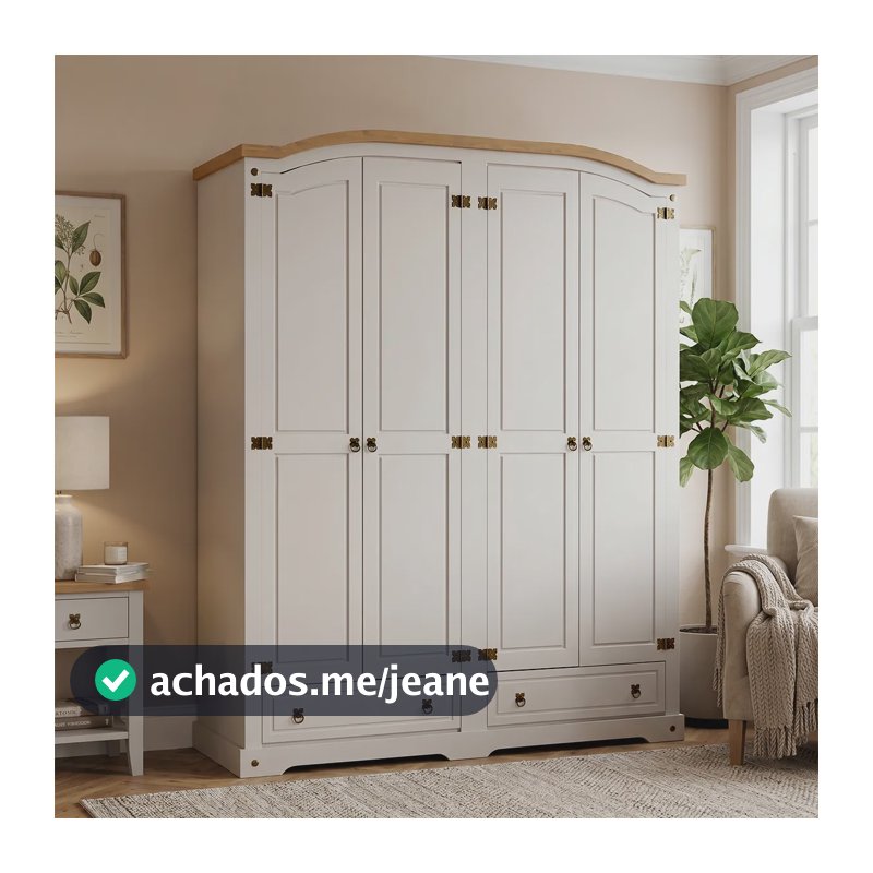 Guarda Roupa Casal 4 Portas 2 Gavetas Smile Móveis Ic Creme/carvalho
