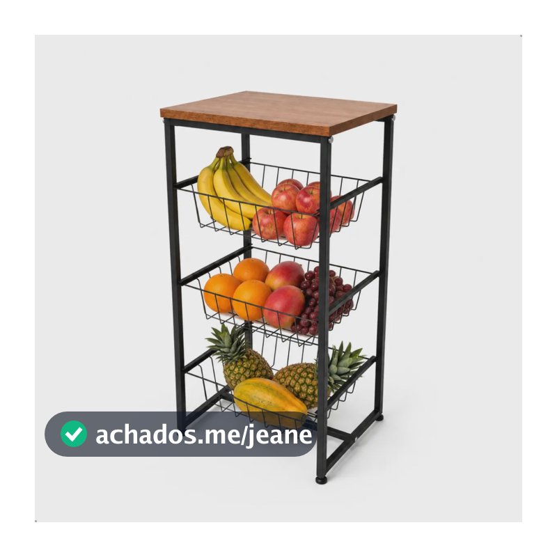Fruteira Chao Cozinha Mesa Bebedouro Suporte Microondas Aço Preto/freijó