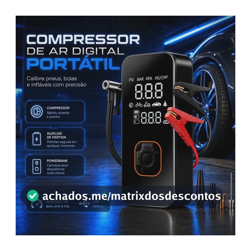 Bomba Elétrica Portátil Digital Para Encher Pneu De Carro Moto Bicicleta Inflador Automotivo Cor Preto