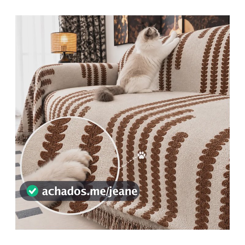 Capa De Sofa Em Chenille Antiderrapante Anti Arranhão Marrom-334 1.8mx2.3m