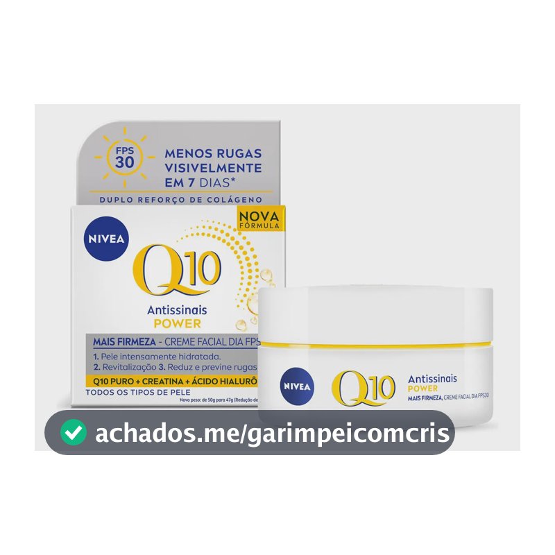NIVEA Creme Facial Antissinais Q10 Power Dia FPS 30 47g, Reduz Rugas, Hidratação Intensa, Ácido Hialurônico, Cuidado Facial Diário