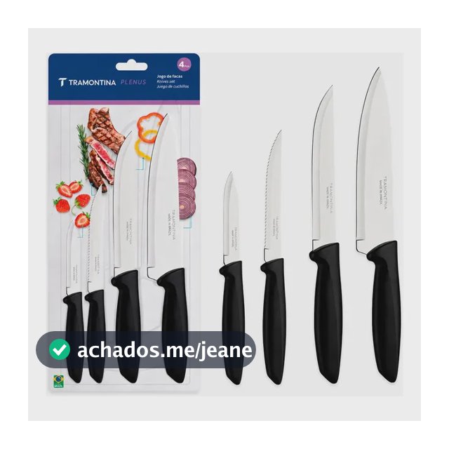 Jogo Facas Tramontina Kit Conjunto Faca Cozinha Churrasco 4p Preto