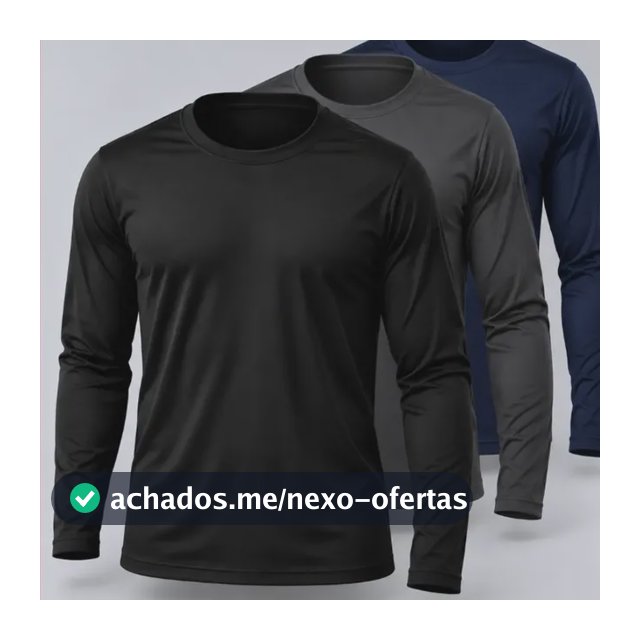 Kit 3 Camisas Uv50+ Segunda Pele Masculina Manga Longa Preto Azul-marinho E Cinza P