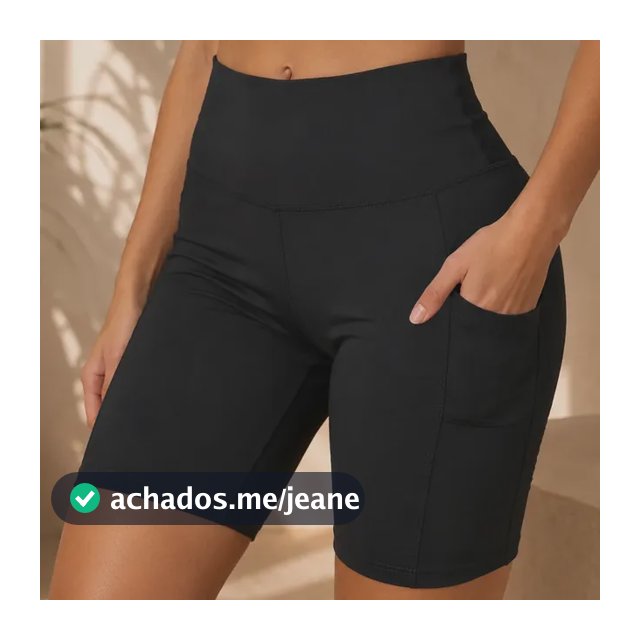 Shorts Feminino Academia Bermuda Bolso Lateral Cintura Alta