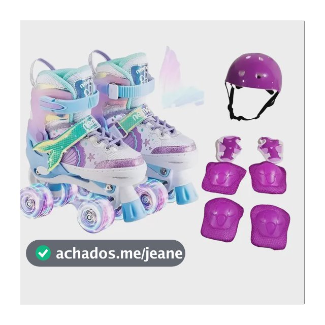 Patins Quad Sereia Tam/ajustável + Kit Proteção Rodinhas Led