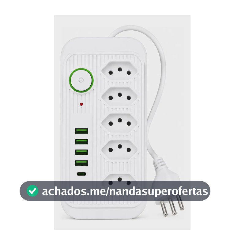 Extensão 5 Tomadas com 4 USB e 1 Tipo C Bivolt 2m Branco