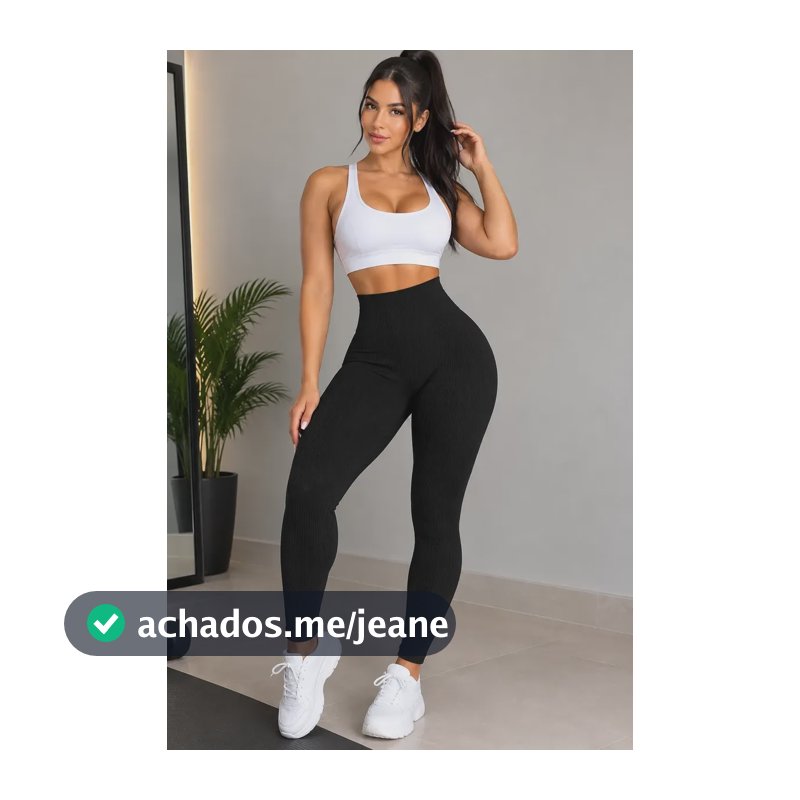 Calça Legging Canelada Premium Sem Costura Cintura Alta Preto P/m