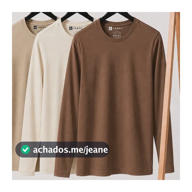Kit 3 Camiseta Manga Longa Masculina Slim Algodão 30.1 Zaroc
