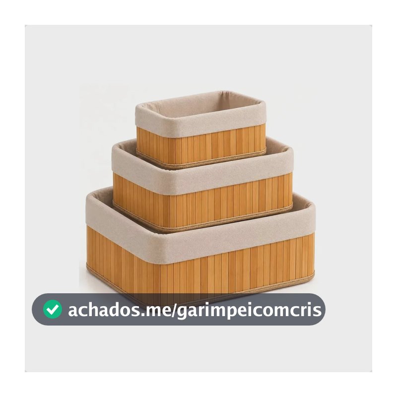 Kit 3 Cestos Organizadores de Bambu Retangulares com Forro para Casa e Banheiro