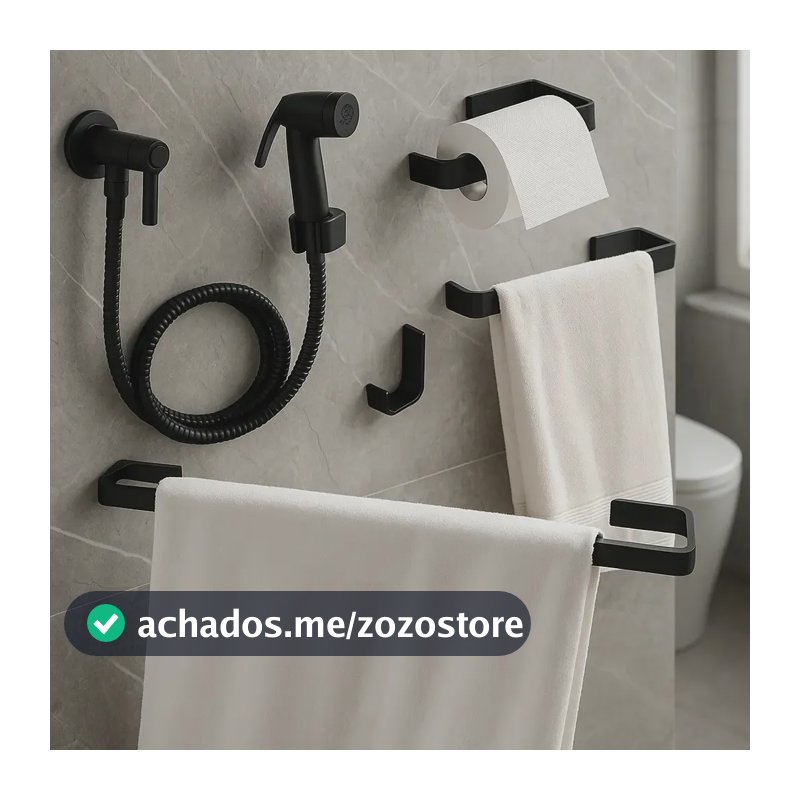Kit De Banheiro Preto Com Ducha Higiênica - Porta Toalhas Preto