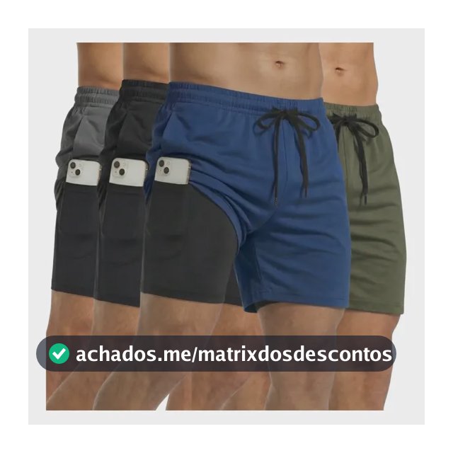Kit 4 Shorts 2 Em 1 Masculino Dry Bermuda Academia Treino