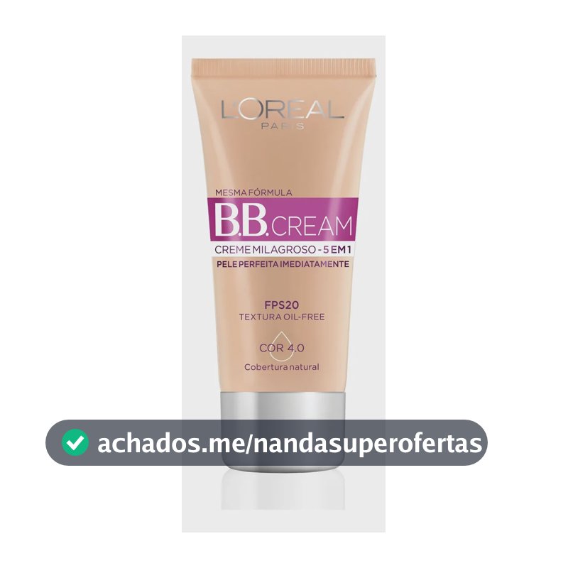 L'Oréal Paris Dermo Expertise BB Cream, Creme Milagroso 5 em 1, Cobertura Natural, Hidrata e Uniformiza a Pele, Oil Free, FPS 20 e Acabamento Matte, 30ml