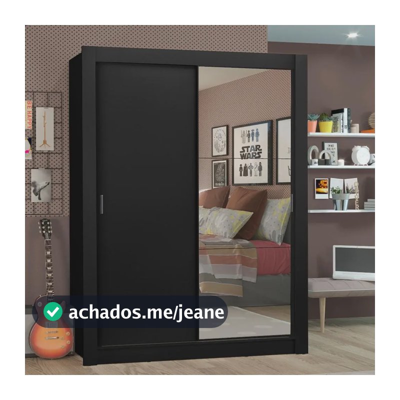 Guarda Roupa Denver Madesa Solteiro Armário Quarto 2 Port Correr Espelho P Cor Preto 10948N1E