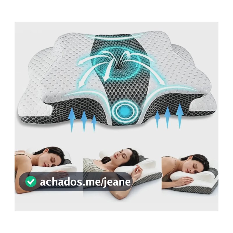 Travesseiro Relax Coluna Nasa Ortopedico Cervical Ergonomico Cinza E Branco