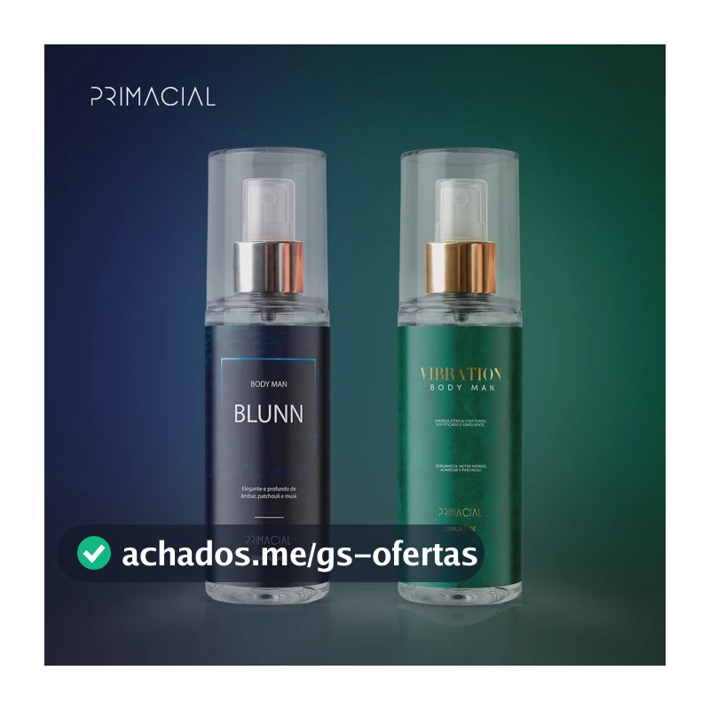 Kit Body Splash Masculino Vibration E Blunn 200ml - Primacial Perfume Bergamota Limão