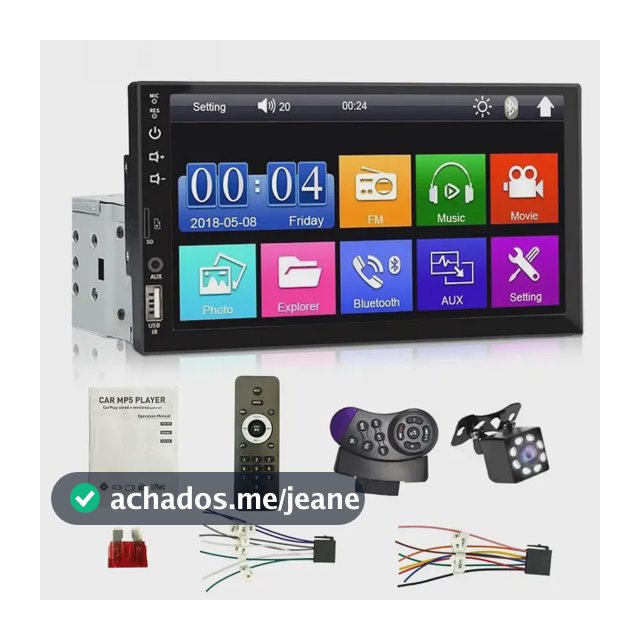 Toque Central Multimídia Mp5 1din 7' Com Carplay/wifi/fm/bt