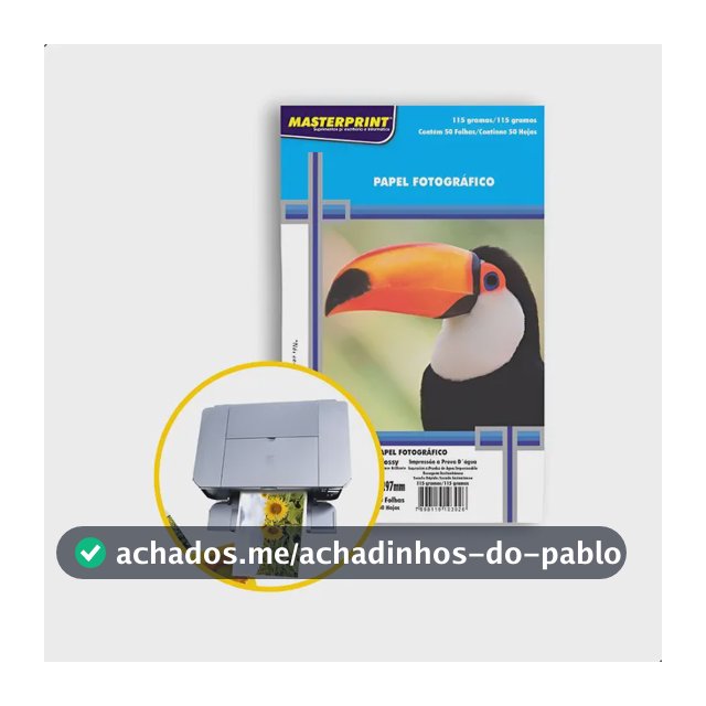 Papel Fotográfico Inkjet A4 Glossy 115g 50 Fls Masterprint Cor Branco