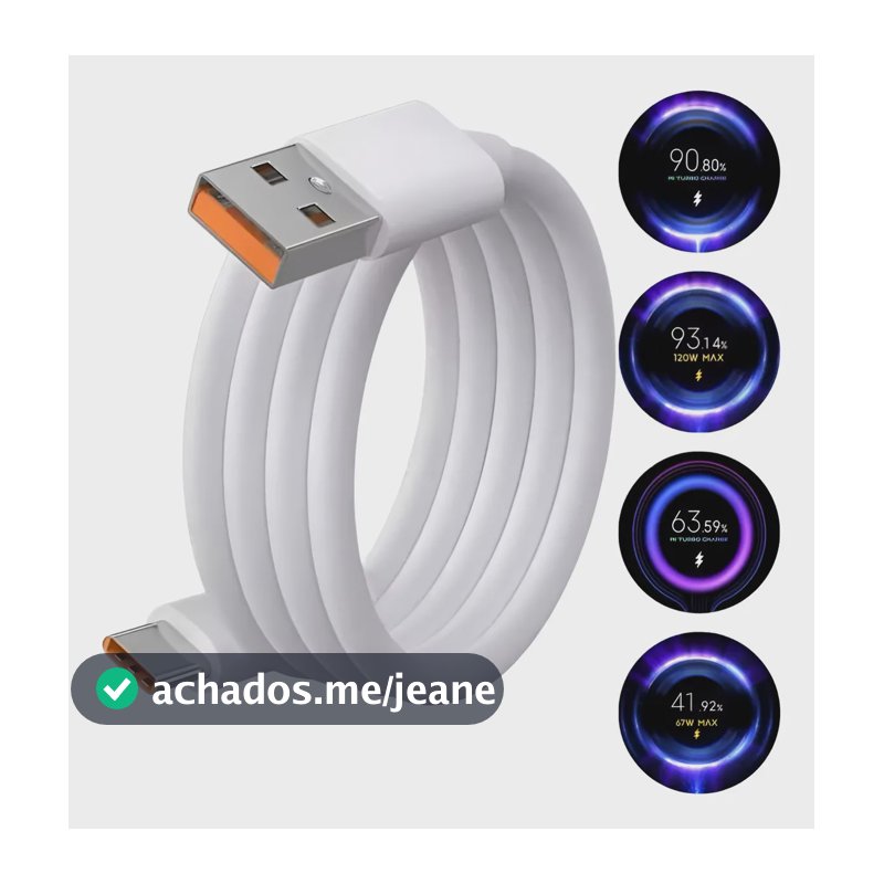 Cabo Usb Tipo C Turbo 120w 67w Para Xiaomi Redmi Note Poco Branco