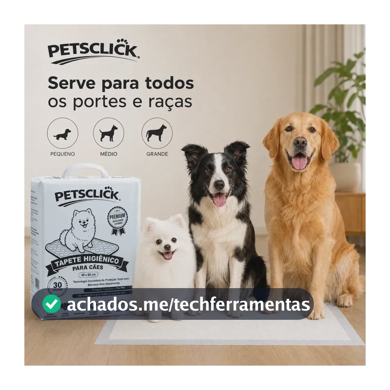 Tapete Higiênico Petsclick 60x60 Para Cães Pack 30 Unidades Branco