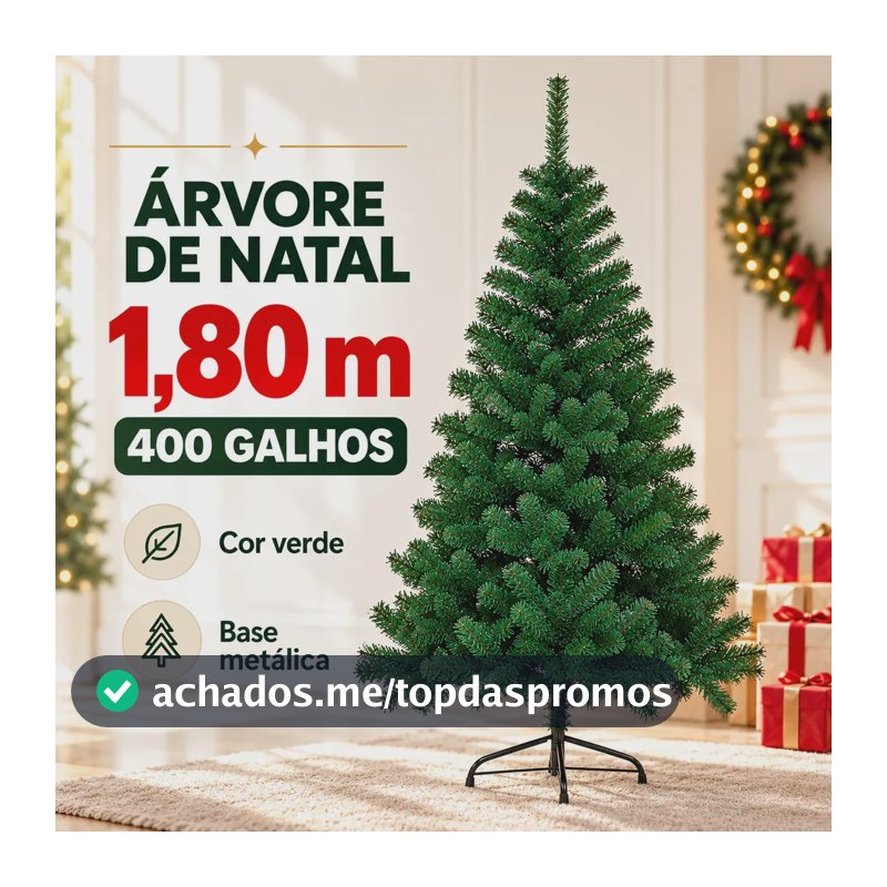 Árvore De Natal 1,8m Pinheiro Grande Verde 400 Galhos Luxo Pé De Ferro Premium