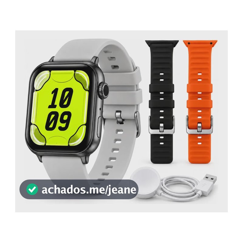 Relógio Smartwatch Whatsapp Nfc 2,01 Bluetooth 3 Pulseiras Preto Lisa