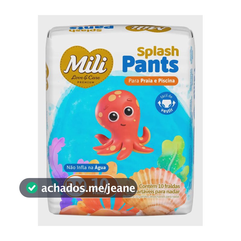 Fralda Mili Splash Praia e Piscina Tamanho P/M Com 10 Unidades