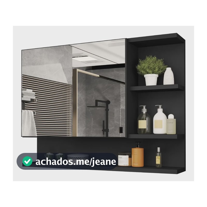 Armário para Banheiro com Espelho Cleopatra da CASA JD MÓVEIS – Preto Nature 60x45cm