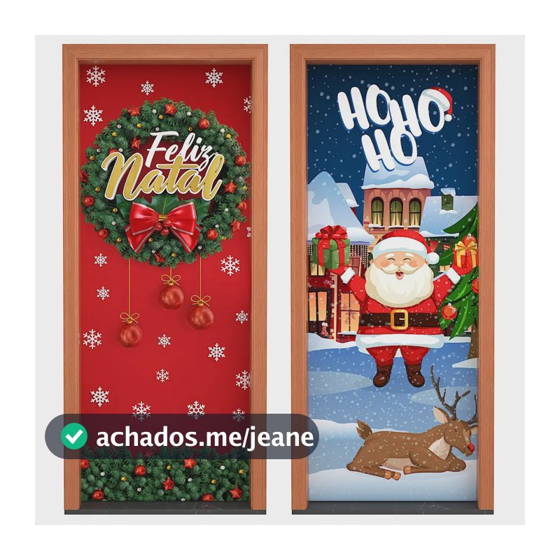 Kit 2 Capa De Porta Natalina Decoração De Natal Em Tecido Decorativo 0,85x2,10m