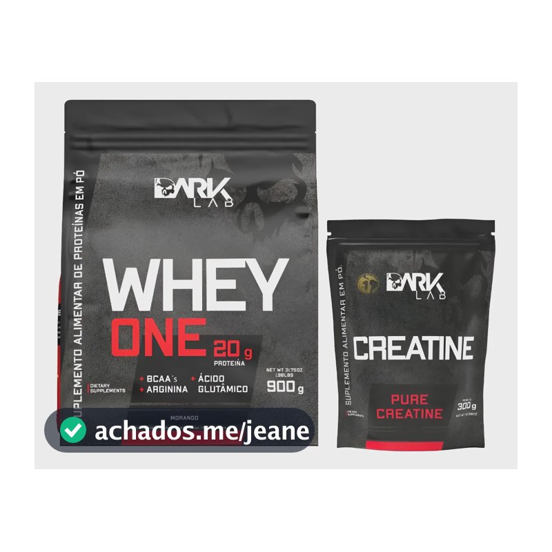 Whey Protein One Refil 900g Morango + Creatina Monohidratada 100% Pura 300g Refil Dark Lab