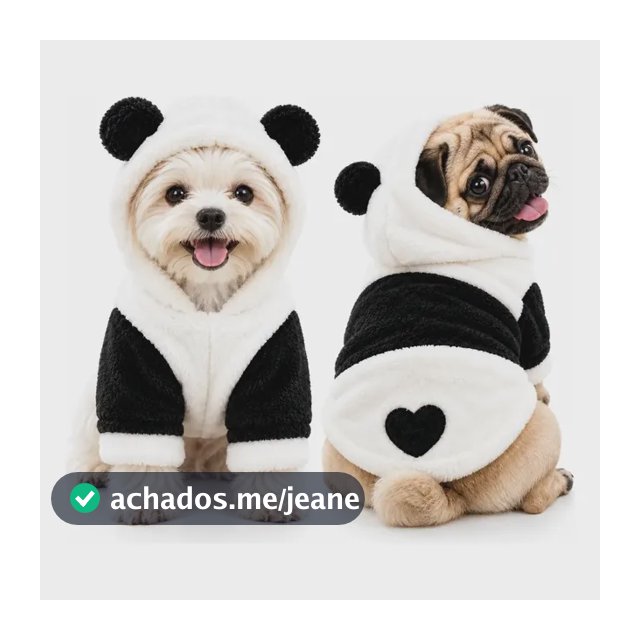 Roupa Pet Panda Fofo Cachorro Gato Pequeno Porte Macia Branco E Preto