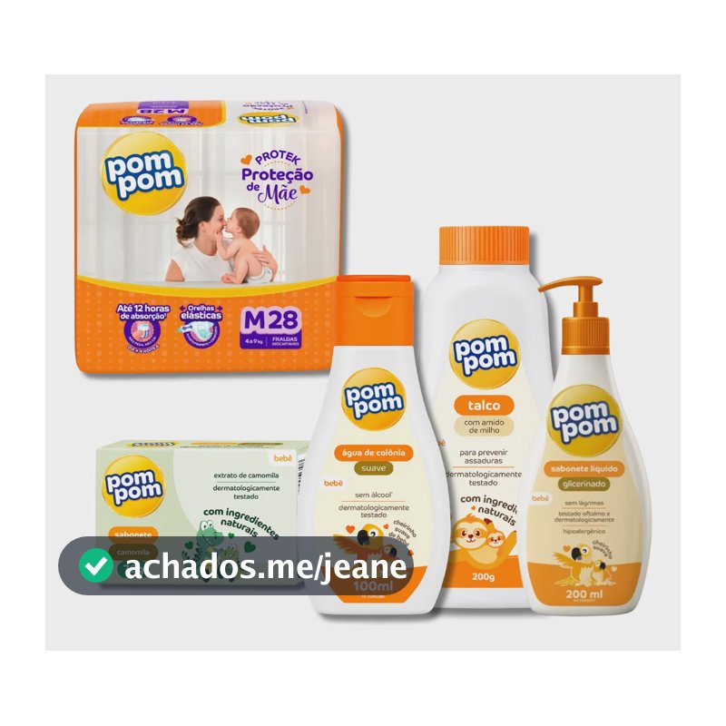 Kit Enxoval Fralda Descartável Pom Pom + Sab + Talco Médio M Sab Camomila Talco Colonia Sab Liquido Sem Gênero