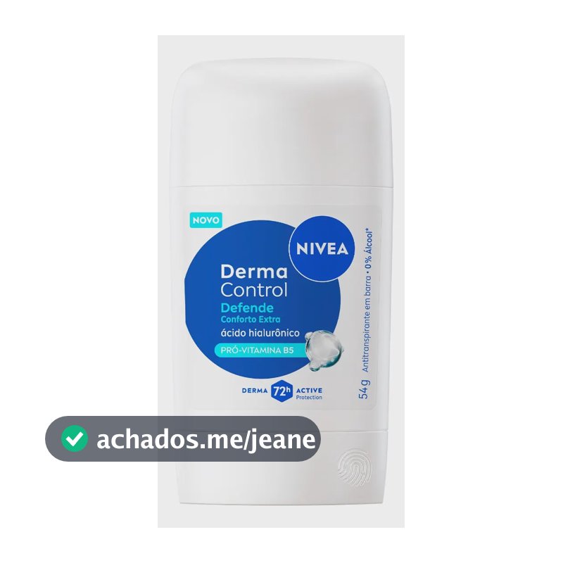 NIVEA Desodorante Antitranspirante Stick Derma Control Defende 54g, BBB 26, Proteção 72h, Previne Irritações, Ácido Hialurônico, Conforto Extra