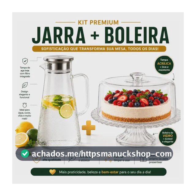 Kit Boleira De Vidro Com Tampa Acrilica + Jarra Vidro Transparente