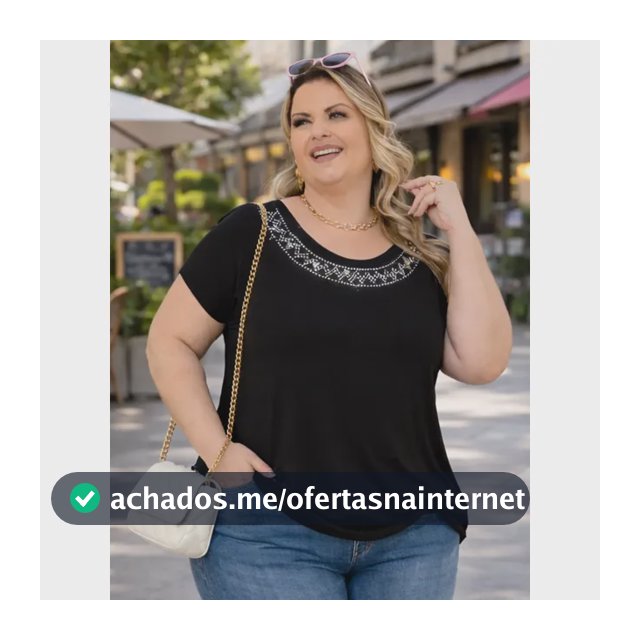 Blusa Feminina Plus Size Casual Colar Strass Trabalho Diario