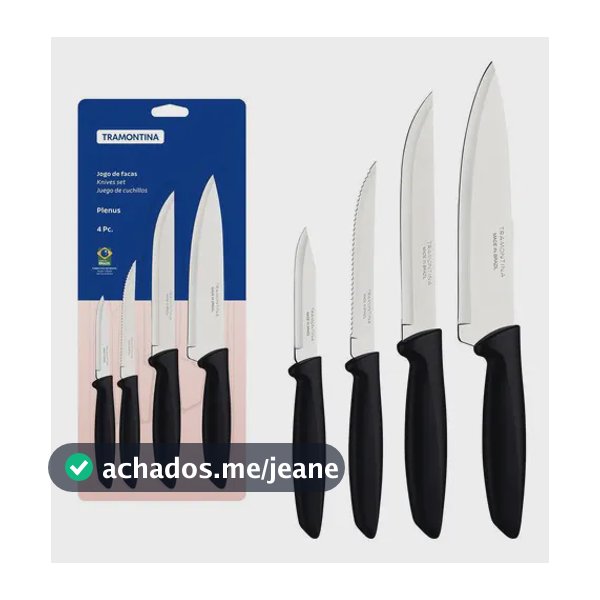 Jogo de facas Tramontina Plenus 4 peças cor preta cozinha resistente prático moderno