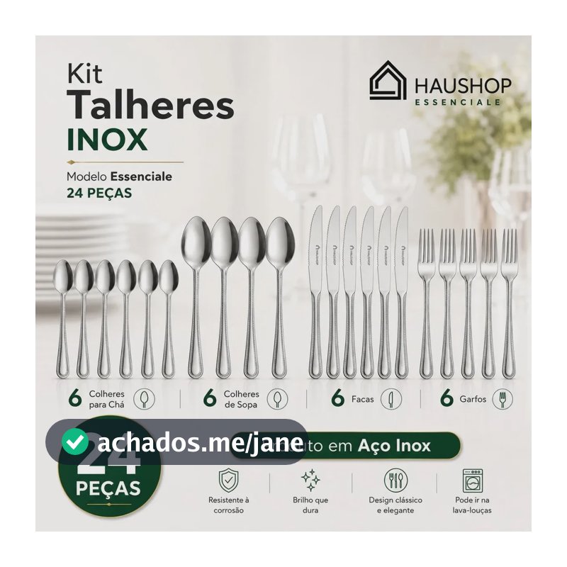 Faqueiro Inox 24 Peças Essenciale Haushop Jogo De Talheres Conjunto Mesa Posta Premium Resistente