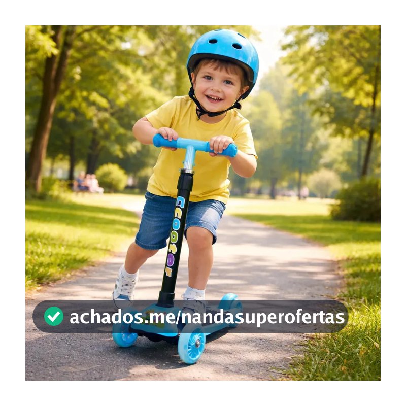 Patinete Infantil 3 Rodas De Led Dobrável Scooter Crianças Azul