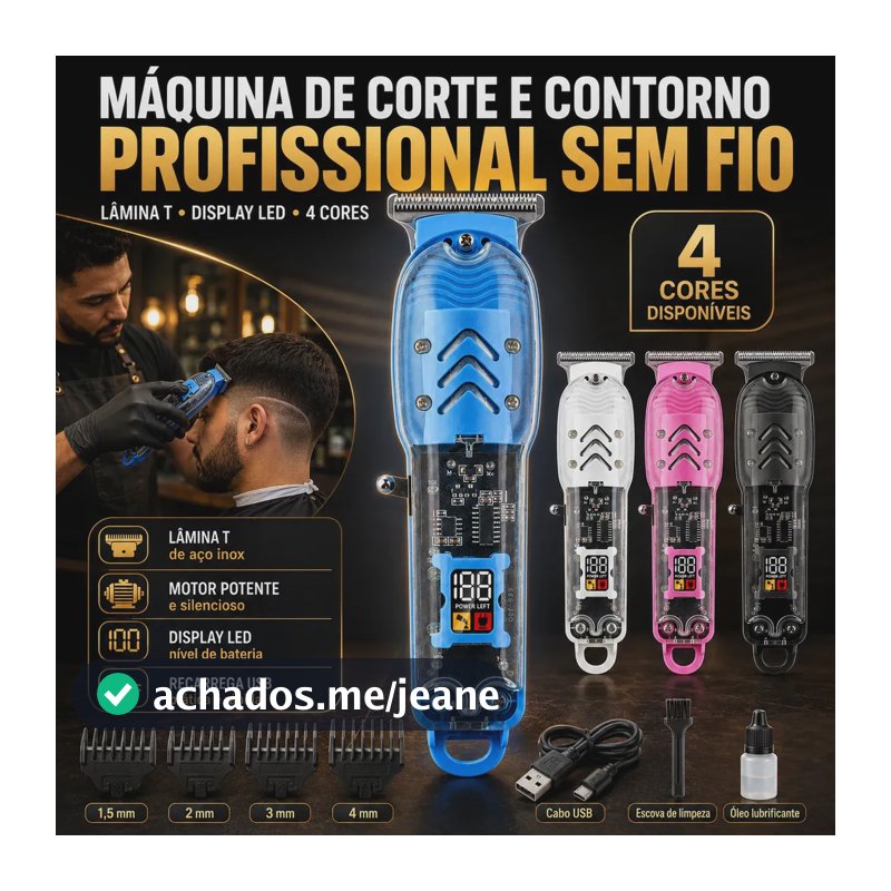 Máquina de Acabamento WETOKE Sem Fio para Cabelo e Barba com Lâmina T de Aço Inox