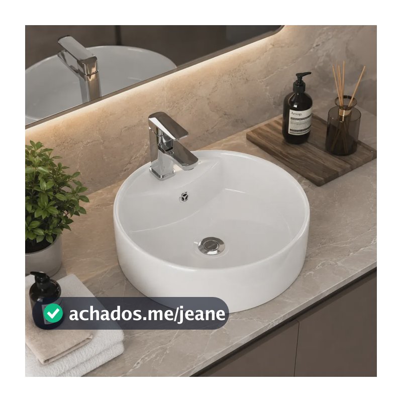 Cuba De Apoio Redonda 40cm Branca Para Banheiro Ou Lavabo Branco Cerâmico