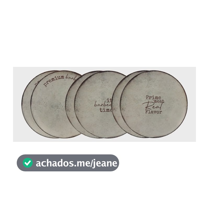 Kit De 6 Pratos Rasos Churrasco Rustic Em Porcelana Decorada 28cm Cinza Tramontina