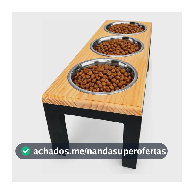 Comedouro Elevado De Madeira Triplo Para Cães E Gatos - M Madeira
