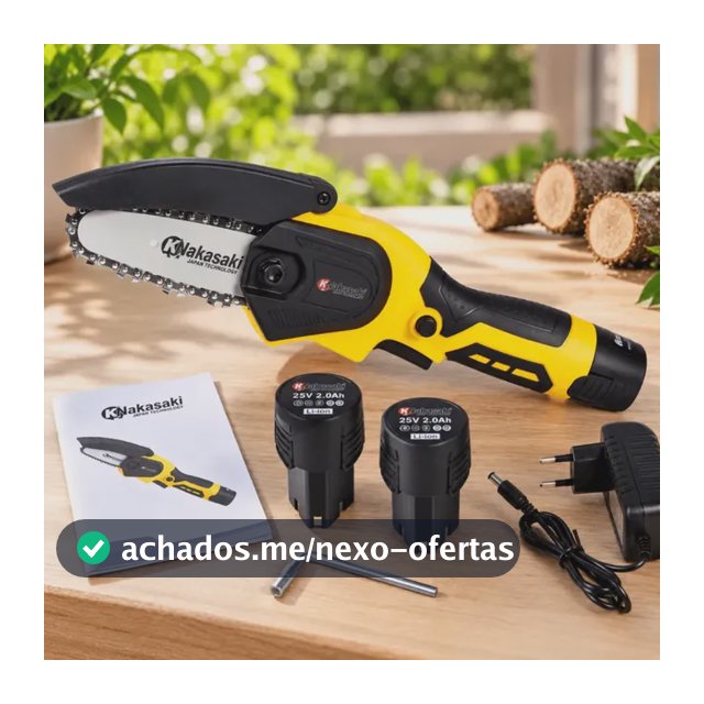 Mini Motosserra Nakasaki 25v 800w Profissional 2 Baterias Amarelo 127/220v