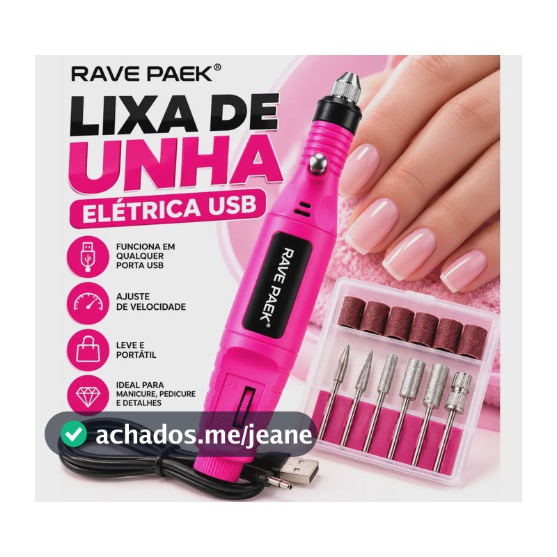 Lixa Elétrica Profissional Rave Peak Rosa para Unhas de Gel e Acrílica