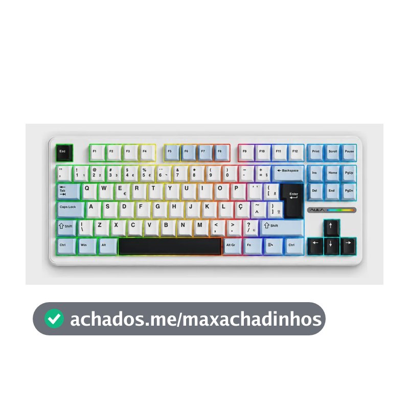 Teclado Mecânico Aula F87 Branco RGB Sem Fio Tri Mode Bluetooth 2.4GHz USB-C