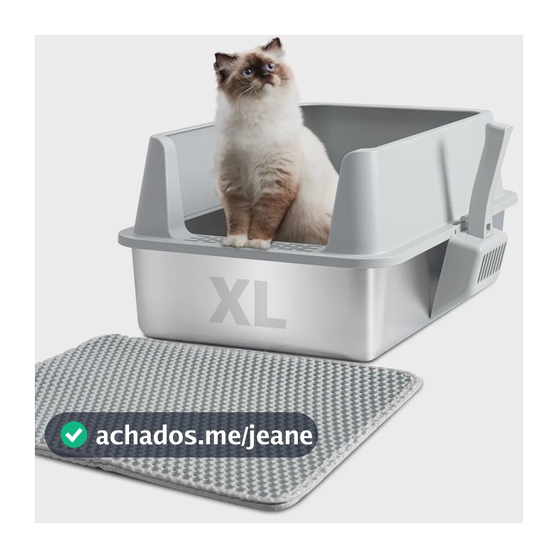 Caixa de Areia Fechada SAIKIT Furba Grande para Gato em Aço, Prateada, com Pá e Tapete Coletor