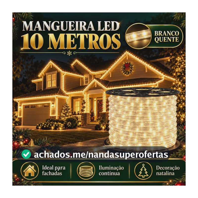 Mangueira Led Redonda 10m 8 Funções Natal Externo Interno Cor Branco Quente Luzes de Natal